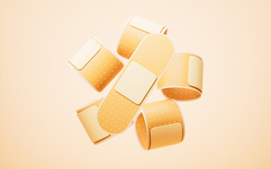 Adhesive bandage with medical concept, 3d rendering.