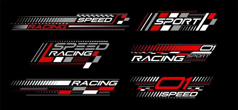 Racing stripes geometric lines design racing car hood sticker, dynamic arrow shapes and lines background for sporting event. racing start and finish flag. vector illustration template for motorsports