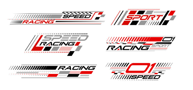 Racing stripes geometric lines design racing car hood sticker, dynamic arrow shapes and lines background for sporting event. racing start and finish flag . vector illustration template for motorsports