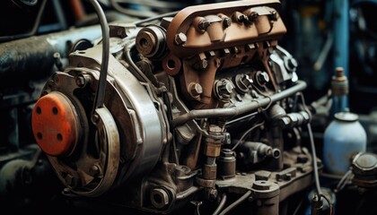 Fototapeta na wymiar Industrial background. Engine of an old car