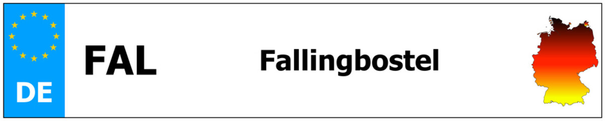Fallingbostel car licence plate sticker name and map of Germany. Vehicle registration plates frames German number