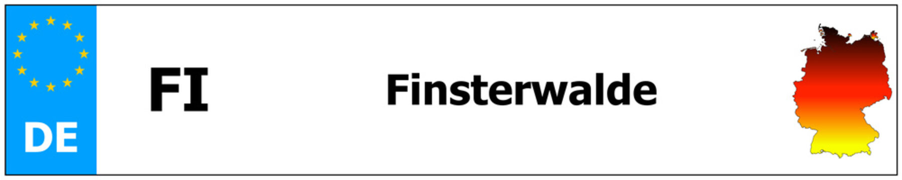 Finsterwalde car licence plate sticker name and map of Germany. Vehicle registration plates frames German number
