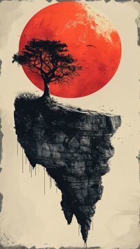 different surrealism monotype graphic illustration