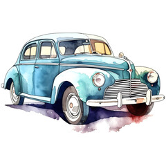 Rustic Charm Watercolor Vintage Car Portrait
