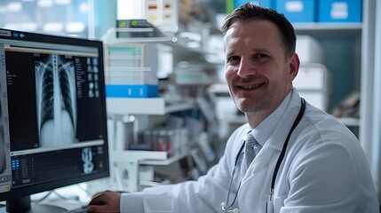 Fototapeta premium doctor smiling and x ray monitor