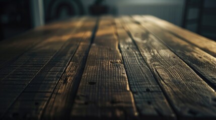 A detailed view of a wooden table in a room, suitable for interior design concepts
