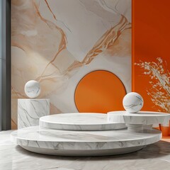 Orange and white marble showcase