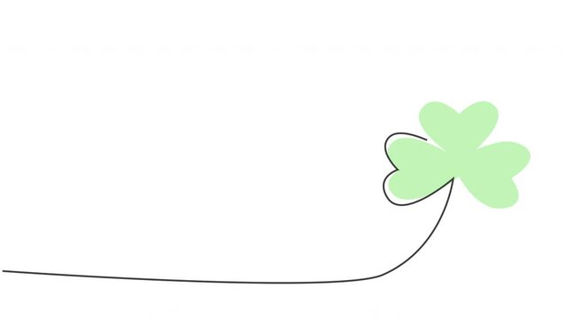 Minimalistic Vector clover leaf, shamrock a festive touch to your St. Patrick's Day celebration. Line art, 4K animation, Copy space