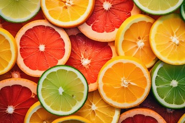 Fresh oranges and limes in a vibrant close up shot. Perfect for food and beverage concepts