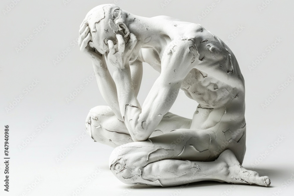 Poster a statue of a man kneeling down. suitable for various concepts