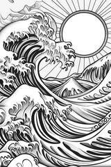 Detailed black and white illustration of a wave. Ideal for graphic design projects