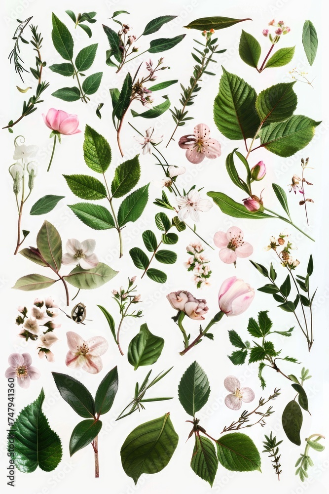Poster A collection of different types of flowers and leaves. Can be used for various design projects
