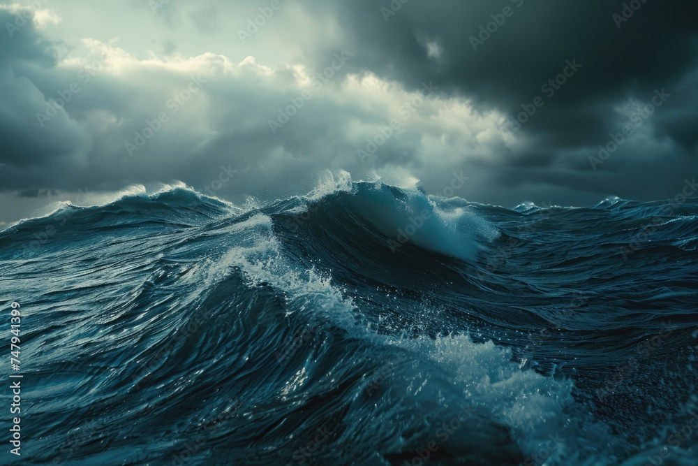 Poster a scenic view of a large body of water under a cloudy sky. ideal for nature and travel concepts