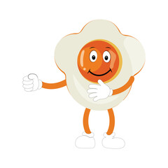 Fried egg with cute face lying cartoon illustration. Chicken egg for breakfast. Happy fried egg character. Easter, cooking, food, emotion concept