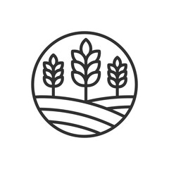 An agricultural field, linear icon. Wheat field. Line with editable stroke