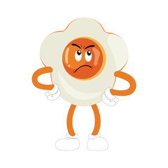 Fried egg with cute face lying cartoon illustration. Chicken egg for breakfast. Happy fried egg character. Easter, cooking, food, emotion concept