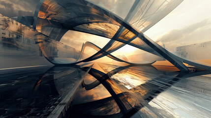 Abstract visualization of a financial bridge made of merging paths