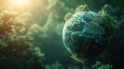 Obraz na płótnie Canvas Eco concept with green planet and trees, world ozone day