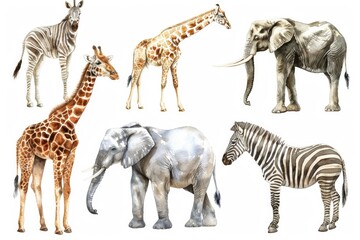 A diverse collection of animals standing side by side. Suitable for various projects