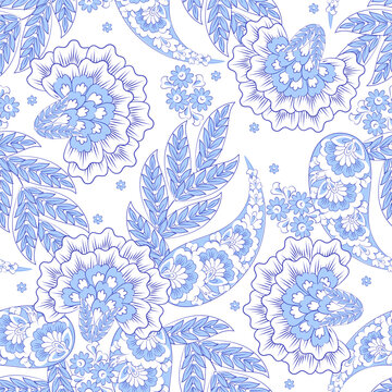 Seamless Paisley pattern in indian textile style. Floral vector illustration