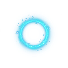 Blue spark circle light effect with magic glow. Abstract round glitter sparkle blue. Shiny luxury circular dust particle design set with starlight trail. PNG.
