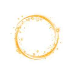Yellow spark circle light effect with magic glow. Abstract round glitter sparkle yellow. Shiny luxury circular dust particle design set with starlight trail. PNG.