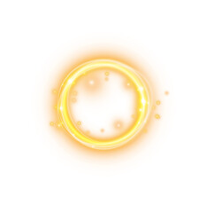 Yellow spark circle light effect with magic glow. Abstract round glitter sparkle yellow. Shiny luxury circular dust particle design set with starlight trail. PNG.