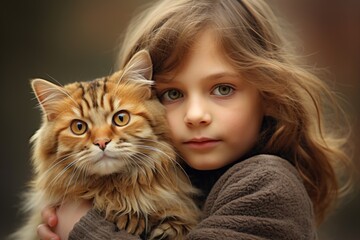 Young girl holding a cat, suitable for various projects