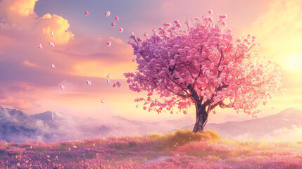 Fototapeta na wymiar Pink cherry blossom tree in spring 
