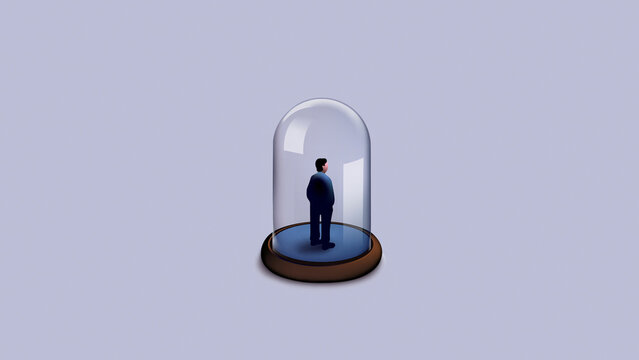 Man isolated inside bell jar