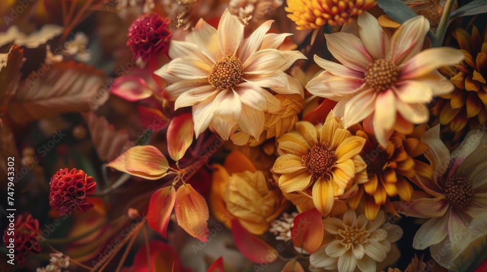 Poster close-up of a vibrant bunch of flowers, perfect for various design projects