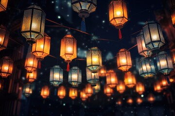 Lanterns with soft glowing lights forming
