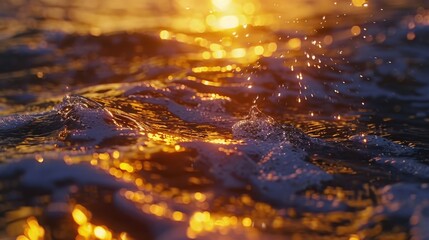 A close up of a wave in the ocean at sunset. Perfect for travel and nature-themed designs