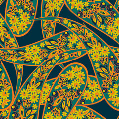 Orante damask textile background. Paisley seamless pattern - 747944503