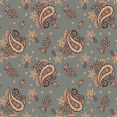 Damask paisley seamless vector pattern. Floral vintage background - 747944584