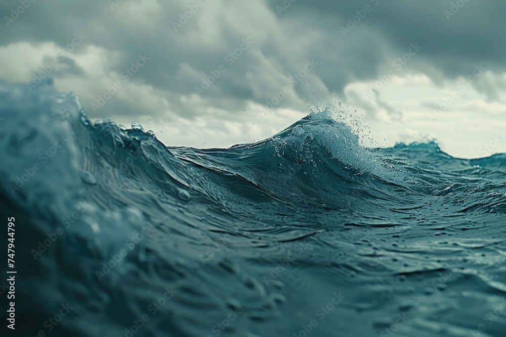 Poster a close up of a wave in the ocean. suitable for ocean-themed designs