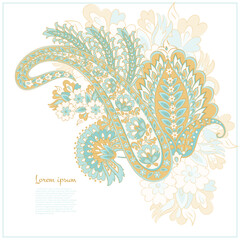 Paisley pattern in indian batik style. Floral vector illustration - 747944705
