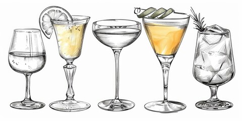 Illustration of different wine glasses, suitable for wine-related designs - obrazy, fototapety, plakaty