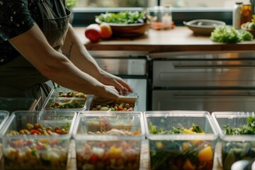 Obraz premium Person preparing a meal in a kitchen. Suitable for cooking blogs or recipe websites