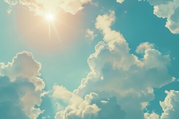 Sun shining through clouds in the sky. Suitable for weather and nature concepts - obrazy, fototapety, plakaty
