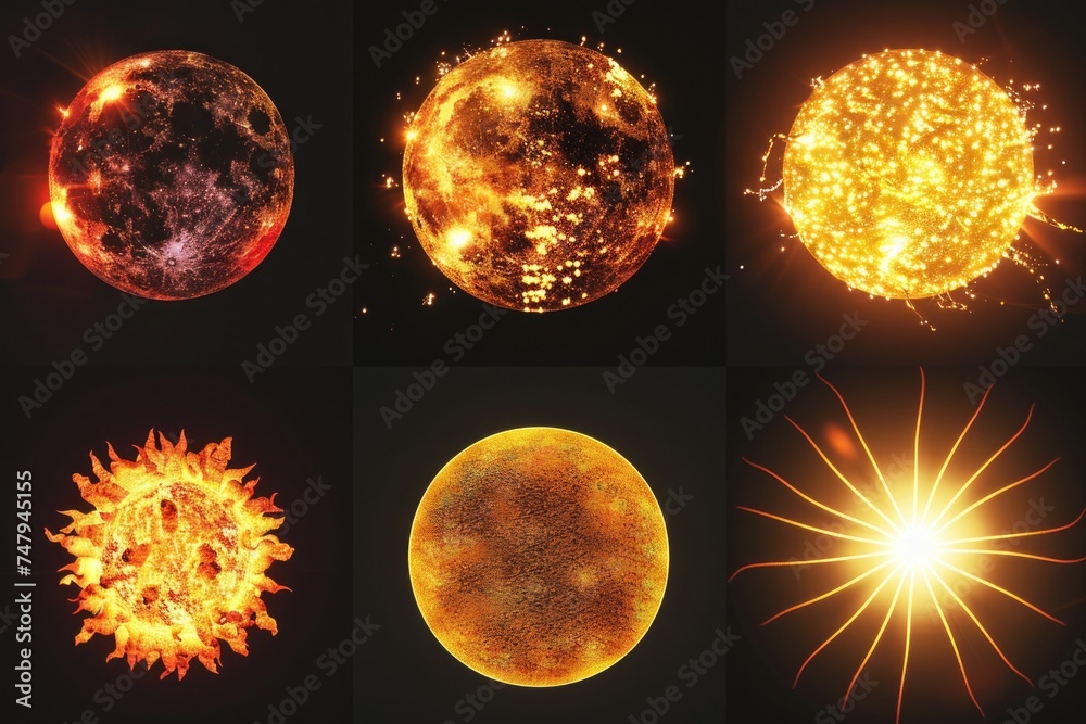Poster Collection of four unique images featuring the sun. Ideal for various design projects
