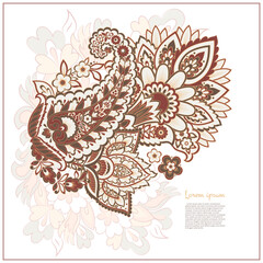 Isolated Vector Floral Paisley. Asian Arabian greeting card design - 747945194
