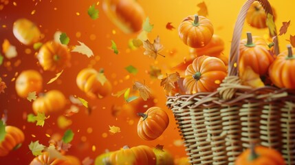 A basket filled with lots of small pumpkins. Perfect for fall and harvest-themed projects