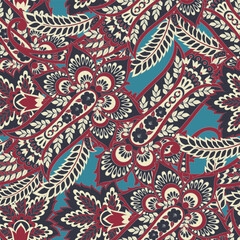 Paisley Floral oriental ethnic Pattern. Seamless Vector Ornament. Ornamental motifs of the Indian fabric patterns. - 747945350