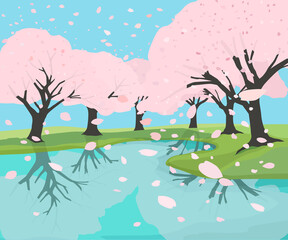 Spring landscape (Cherry tree in full bloom)