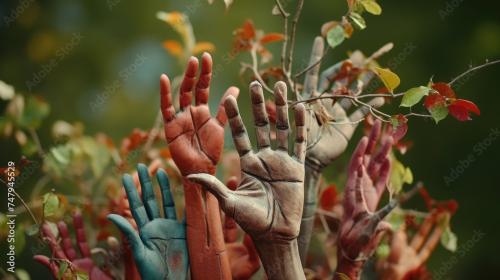 Poster hands painted reaching up, suitable for various concepts
