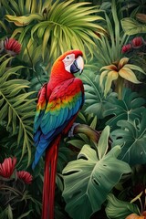 A vibrant parrot perched on a tree branch. Perfect for nature and wildlife themed designs