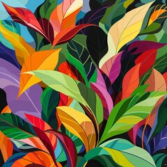 Vibrant Geometric Leaf Composition Artwork