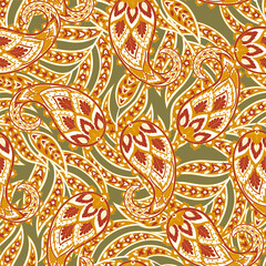 Paisley seamless floral vector pattern. Vintage background in batik style - 747945579