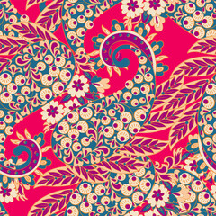 Seamless pattern with paisley ornament. Ornate floral decor for fabric. Vector illustration - 747945970
